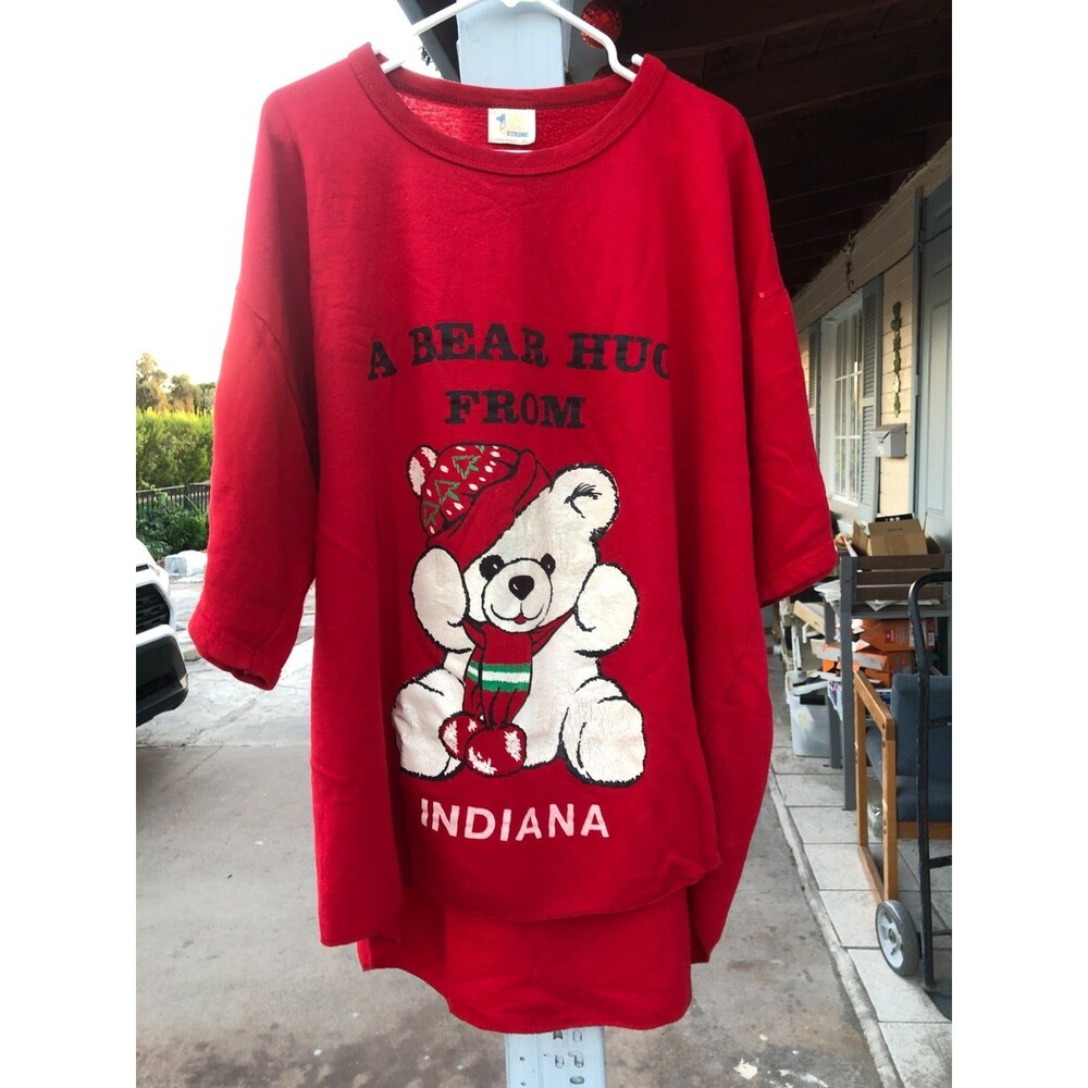 Vtg Y2K 90s Indiana Teddy Bear Hug Oversized Sweatshirt Nightshirt Gorpcore USA
